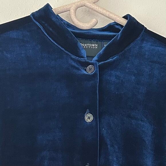 Vintage Bridgetown velvet button up shirt mandarin collar     Classic holiday M - Picture 4 of 12